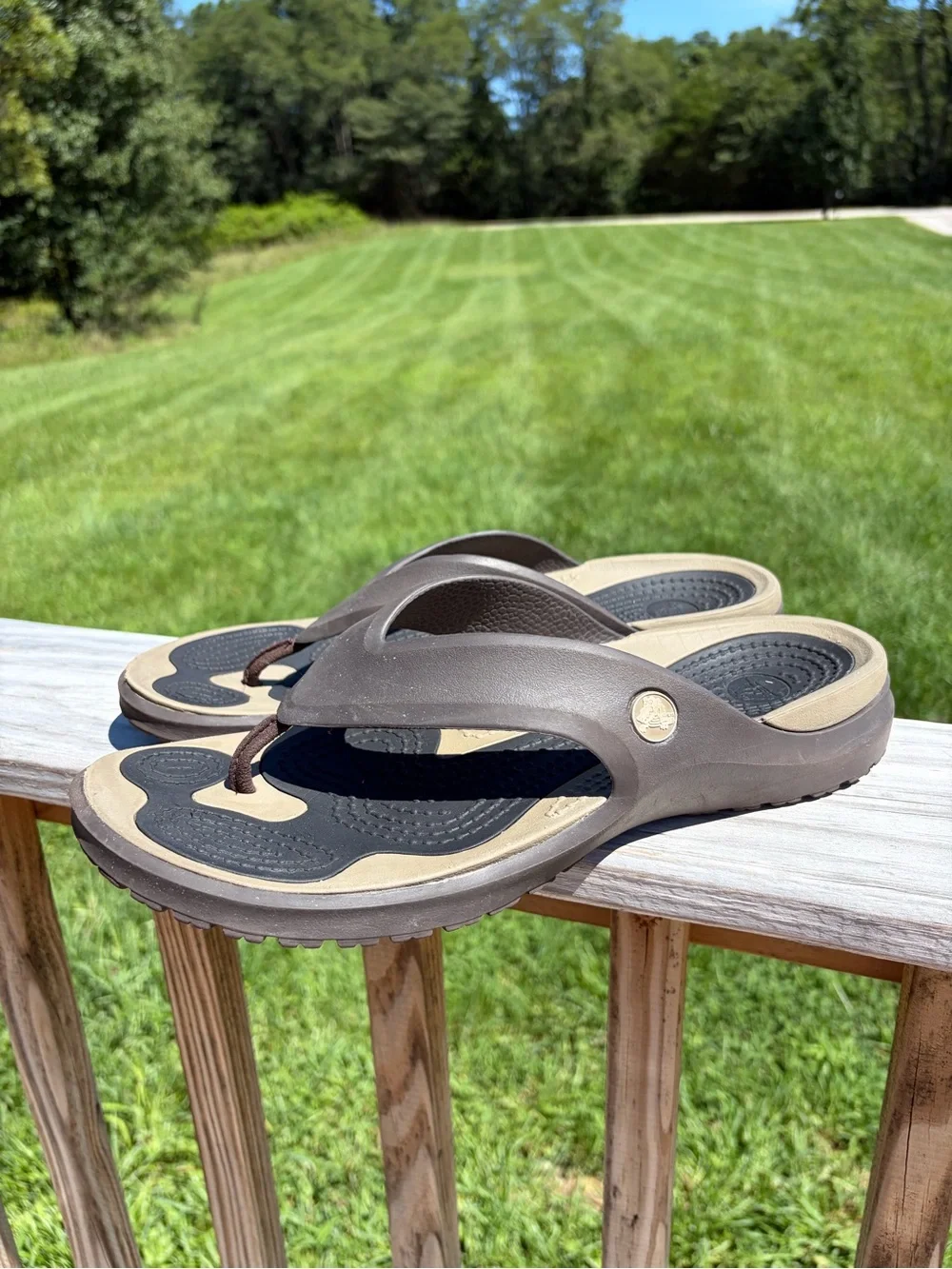 CROCS Modi Sport Flip Flop Sandals Tan Brown Men's 13 Slip On